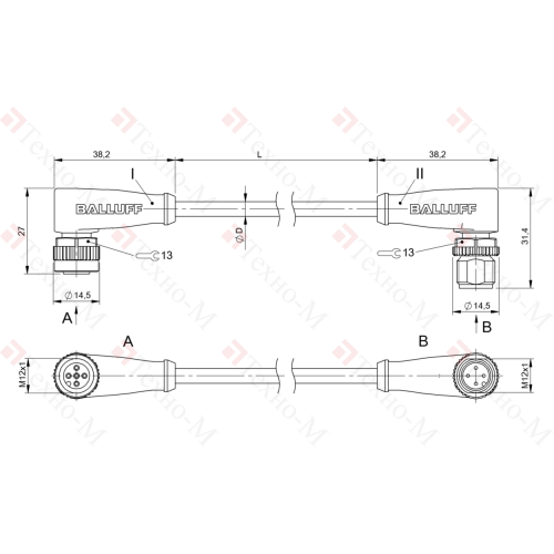 Соединительный кабель Balluff BCC M425-M424-3A-304-PX0434-020